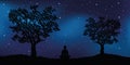 Relaxing lonely person enjoy the starry sky in the nature between trees