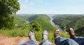 Relaxing at lookout point cloef, with view to saar river bend Royalty Free Stock Photo