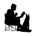 Relaxing man is resting with his dog silhouette vector Royalty Free Stock Photo