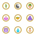 Relaxing massage icons set, cartoon style Royalty Free Stock Photo