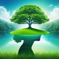 relaxing mind abstract double calm green nature earth with tree in mind