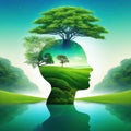 relaxing mind abstract double calm green nature earth with tree in mind Royalty Free Stock Photo