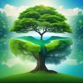 relaxing mind abstract double calm green nature earth with tree in mind