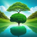 relaxing mind abstract double calm green nature earth with tree in mind Royalty Free Stock Photo