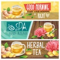 Relaxing morning herbal tea vector banners set Royalty Free Stock Photo