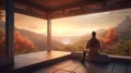 Relaxing in Nature\'s Splendor, A Man Admiring a Sunset on a Mountain Porch Royalty Free Stock Photo