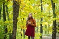 Relaxing in nature. Woman enjoy nature alone. Nature is source of power for her. Natural beauty. Autumnal melancholy Royalty Free Stock Photo