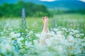 Relaxing in the nature Woman legs between flowers spa Royalty Free Stock Photo