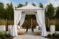 relaxing outdoor area with canopy, rocking chairs, and lanterns for a tranquil escape