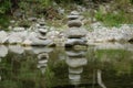 Zen balanced stones on the river of Acquasanta Terme, Piceno county, Marche region, Italy