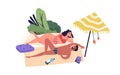 Relaxing people, romantic couple sunbathing on beach. Chubby woman and man smiling, lying. Summer vacation, chill