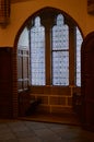 Relaxing Place Next To Some Precious Stained Glass Of The Episcopal Palace In Astorga. Architecture, History, Camino De Santiago,