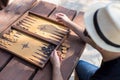 Relaxing with playing backgammon Royalty Free Stock Photo