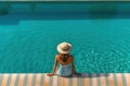 Relaxing by the Pool: Female Vacationer Enjoying the Sun