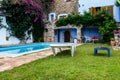 Relaxing pool place in rustic house Royalty Free Stock Photo