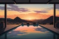 relaxing pool with view of the sunset and distant hills