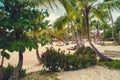 Relaxing on remote Tropical Paradise beach in Royalty Free Stock Photo