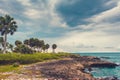 Relaxing on remote Tropical Paradise beach in Royalty Free Stock Photo