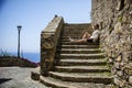 Relaxing stylish man sitting on stairs Royalty Free Stock Photo