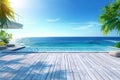 Relaxing summer, Sunbathing deck and private swimming pool with near beach and panoramic sea view at luxury house 3d rendering. Royalty Free Stock Photo