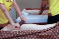 Relaxing Thai massage and essential oils. Treatment, pleasure, relaxation, care, beauty, body care concept.