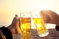 Relaxing time for a beer together in font of lake Royalty Free Stock Photo