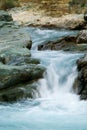 Relaxing view of river stream waterfall. Tranquil wildlife nature Royalty Free Stock Photo
