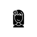 Relaxing woman face black icon concept. Relaxing woman face flat vector symbol, sign, illustration.