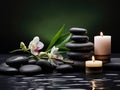 Relaxing zen like background with pebbles and lotus flowers Royalty Free Stock Photo