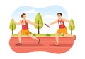 Relay Race Illustration by Passing the Baton to Teammates Until Reaching the Finish Line in a Sports Championship Flat Cartoon