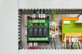 Relays board in control cubicle Royalty Free Stock Photo