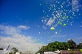 the release of hundreds of helium balloons Royalty Free Stock Photo