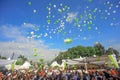 the release of hundreds of helium balloons Royalty Free Stock Photo