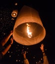 Release of sky lanterns Royalty Free Stock Photo