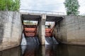 Release of water at a dam wall Royalty Free Stock Photo