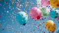 Releasing balloons and confetti to symbolize the joy and positivity brought about by charitable acts on Charity Day. Copy Space