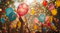 Releasing balloons and confetti to symbolize the joy and positivity brought about by charitable acts on Charity Day. Copy Space