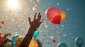 Releasing balloons and confetti to symbolize the joy and positivity brought about by charitable acts on Charity Day. Copy Space