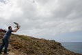 Releasing of a cory`s shearwater. Royalty Free Stock Photo