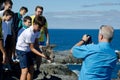 Releasing of a cory`s shearwater. Royalty Free Stock Photo