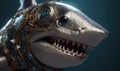 The relentless predator, the anthropomorphic shark becomes even more formidable in its protective military armor. Creating using