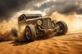 Relentless Sandstorm car desert. Generate Ai Royalty Free Stock Photo