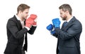 relentless struggle and success. confident men ready for corporate battle. business knockout. Royalty Free Stock Photo