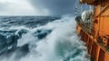 The relentless winds and waves of a stormy sea are no match for the engineering marvels of a ship equipped with advanced Royalty Free Stock Photo