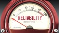 Reliability and Credibility Meter that hits less than zero, very low level of reliability ,3d illustration