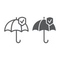 Reliability line and glyph icon, protection and reliable, umbrella sign, vector graphics, a linear pattern on a white
