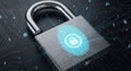 Reliable deposit protection: digital lock, fingerprint security, encrypted code, cyber shield, banking vault, trusted Royalty Free Stock Photo
