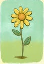 The Relic..A drawing of a yellow flower with green leaves and a sunflower in the background. The grey values are flat and the