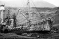 Whaling ship Petrel on the shore of Whaling station Grytviken in South Georgia Royalty Free Stock Photo