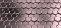 Perspactive of metal hexagons joined in rows. Royalty Free Stock Photo